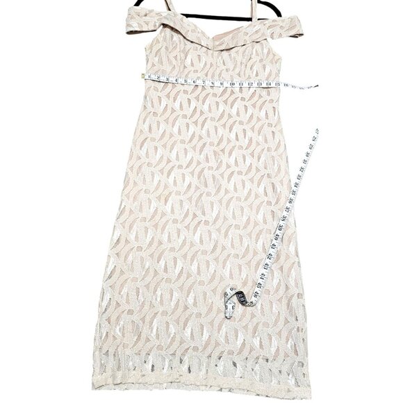 Off-Shoulder White Lace Midi Dress Size 8 By R&M Richards With Back Zipper Closu - Picture 9 of 10